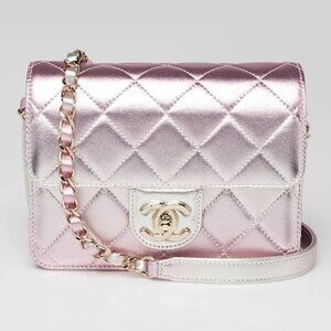 Chanel Pink Iridescent Quilted Lambskin Leather Flap Wallet Bag